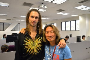 Jeremy Borum and translator-musician Taka (Tsuyoshi Takayanagi)