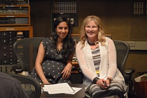 Composer/arranger Amritha Vaz and songwriter Lisa Cuthill at United Recording